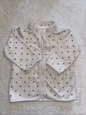 H&M White Fleece Zip Jacket with Black Dot Print